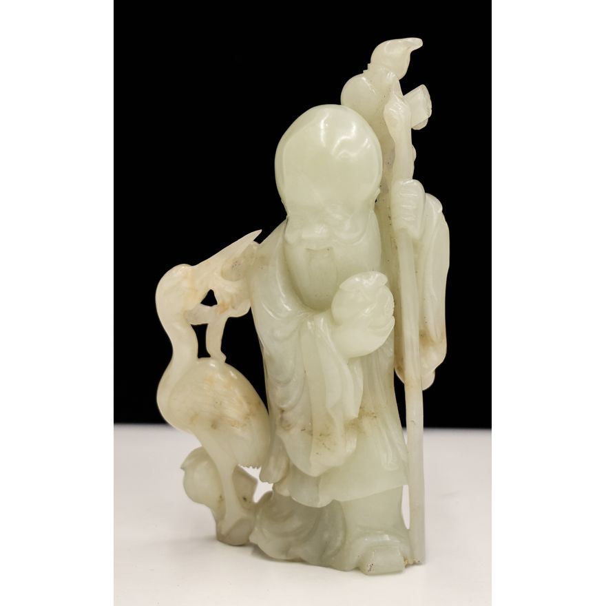 Chinese Jade Shoulao with Crane Figure