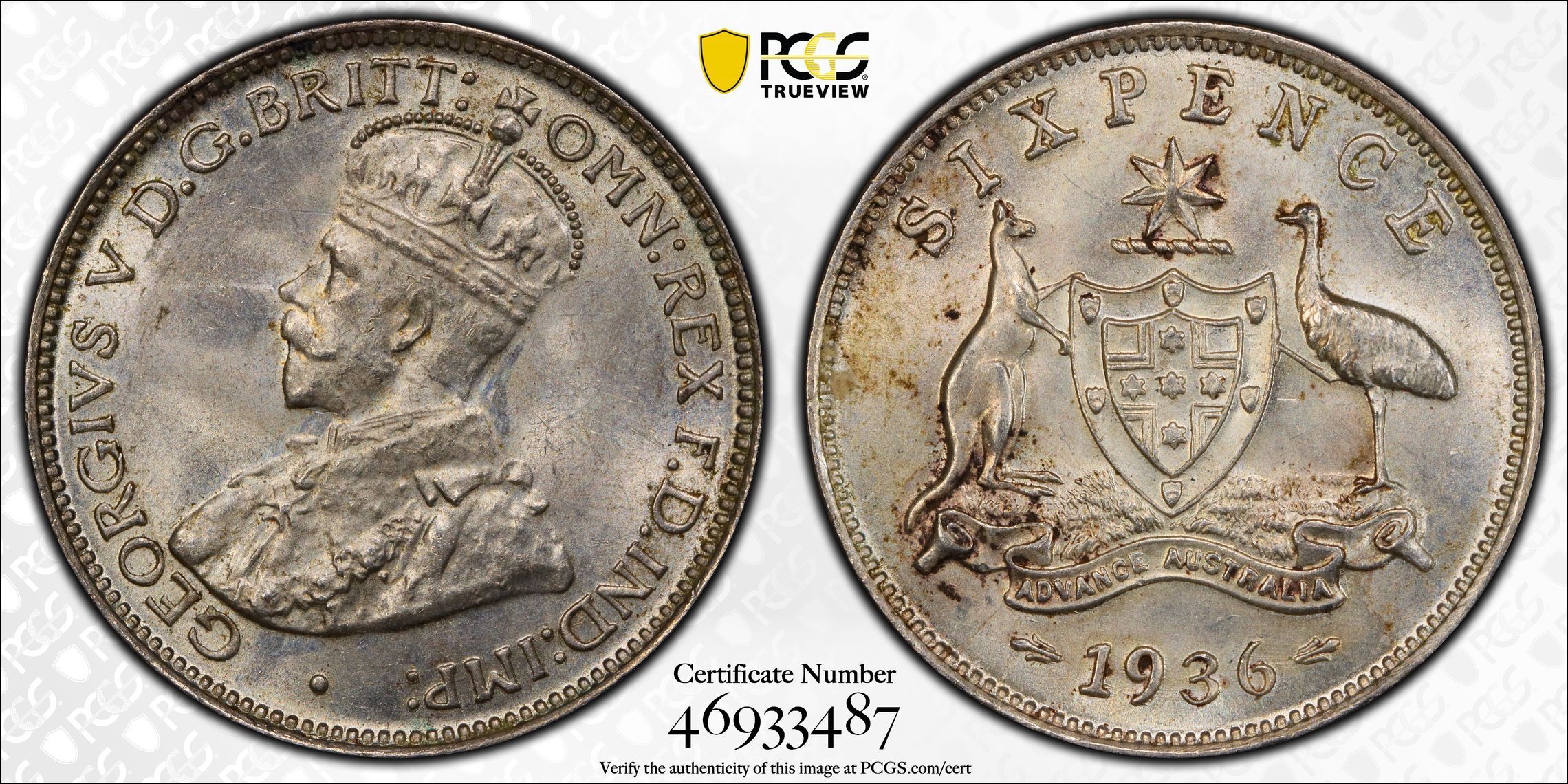 Sixpence, 1936(m), PCGS MS 63