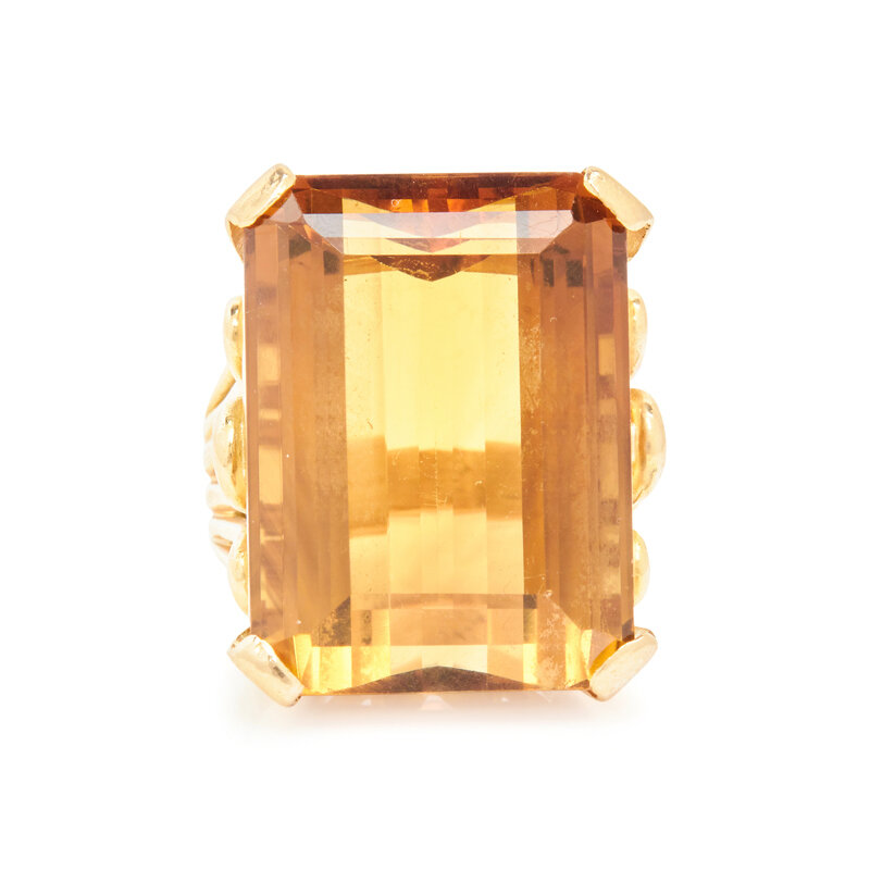 RETRO, YELLOW GOLD AND CITRINE RING