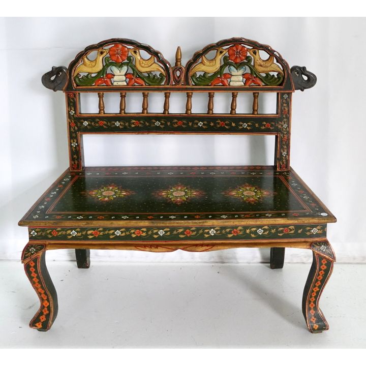 SMALL INDIAN PAINTED BENCH