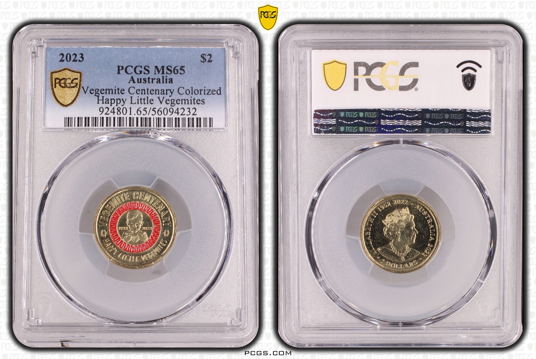 Vegemite Centenary Colorized Happy Little Vegemites, Two Dollar, 2023, PCGS MS65