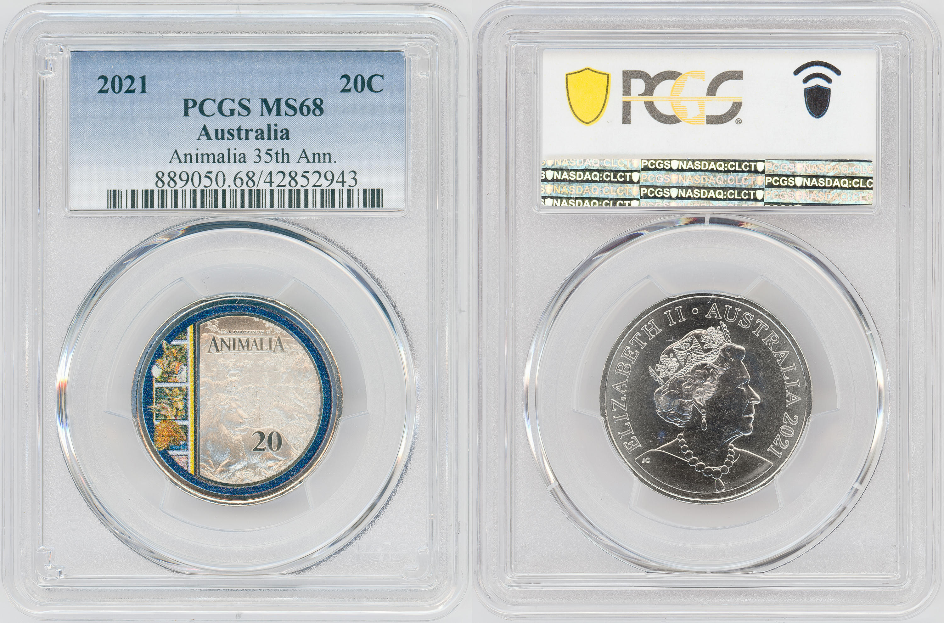 Animalia 35th Ann., Twenty Cent, 2021, PCGS MS68