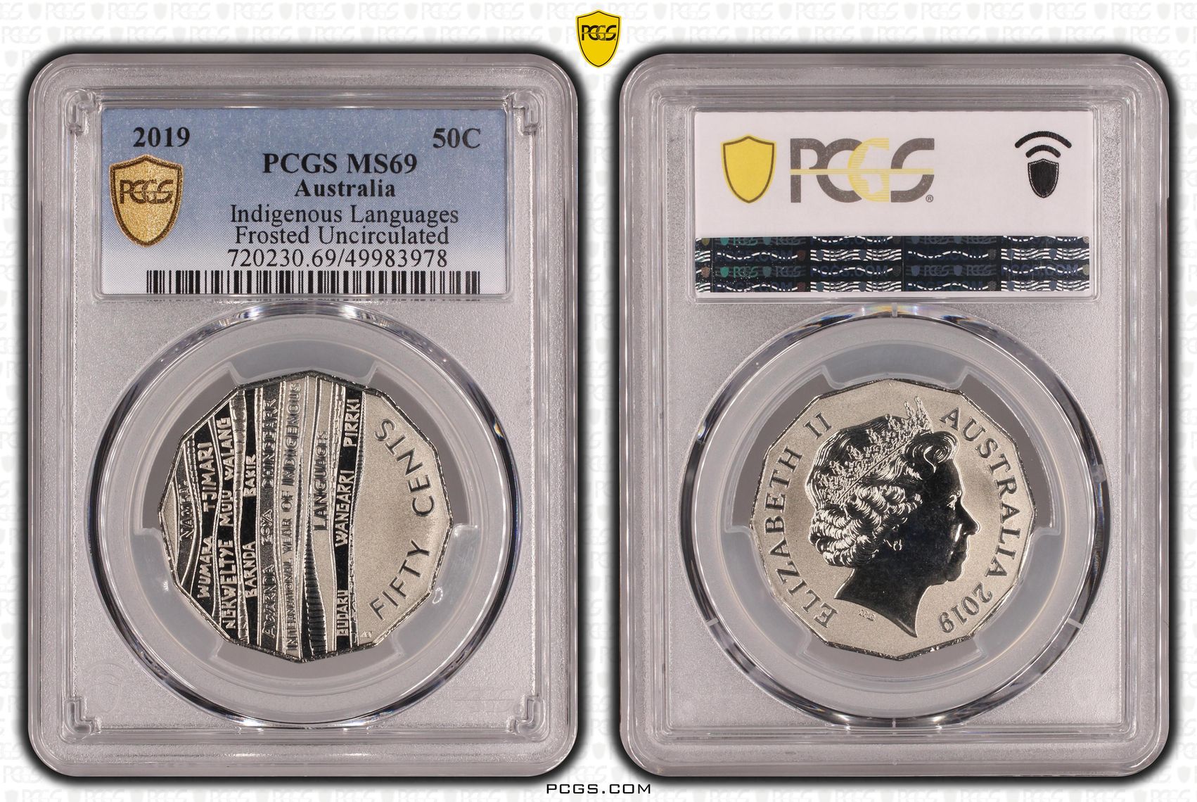 148 · Indigenous Languages Frosted Uncirculated, Fifty Cent, 2019, PCGS MS69