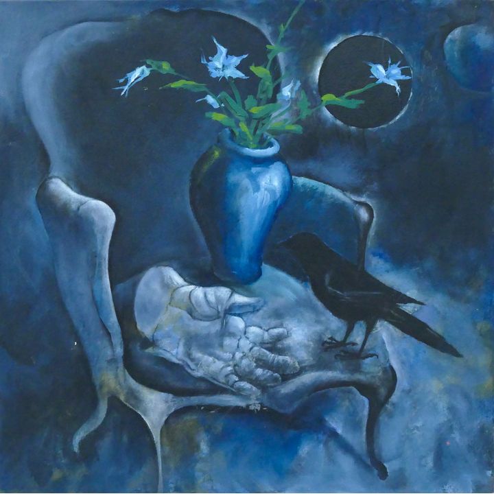 Neil Meitzler ''Crow Still Life'' (Blue) Casein on Canvas