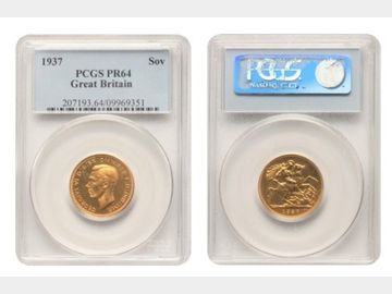 1937 KING GEORGE VI PROOF PLAIN GOLD SOVEREIGN PCGS PF64