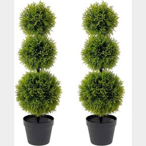3FT ARTIFICIAL TREE 2PACK TRIPLE BALL TOPIARY TREE FAKE POTTED MOULDED TREES PERFECT FAUX PLANTS FOR INDOOR OUTDOOR HOUSE HOME OFF