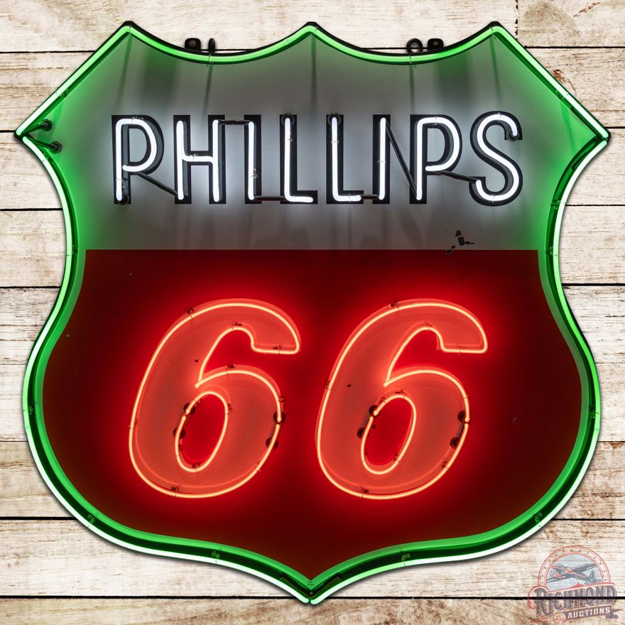 1964 Phillips 66 6' SS Porcelain Die Cut Neon Sign