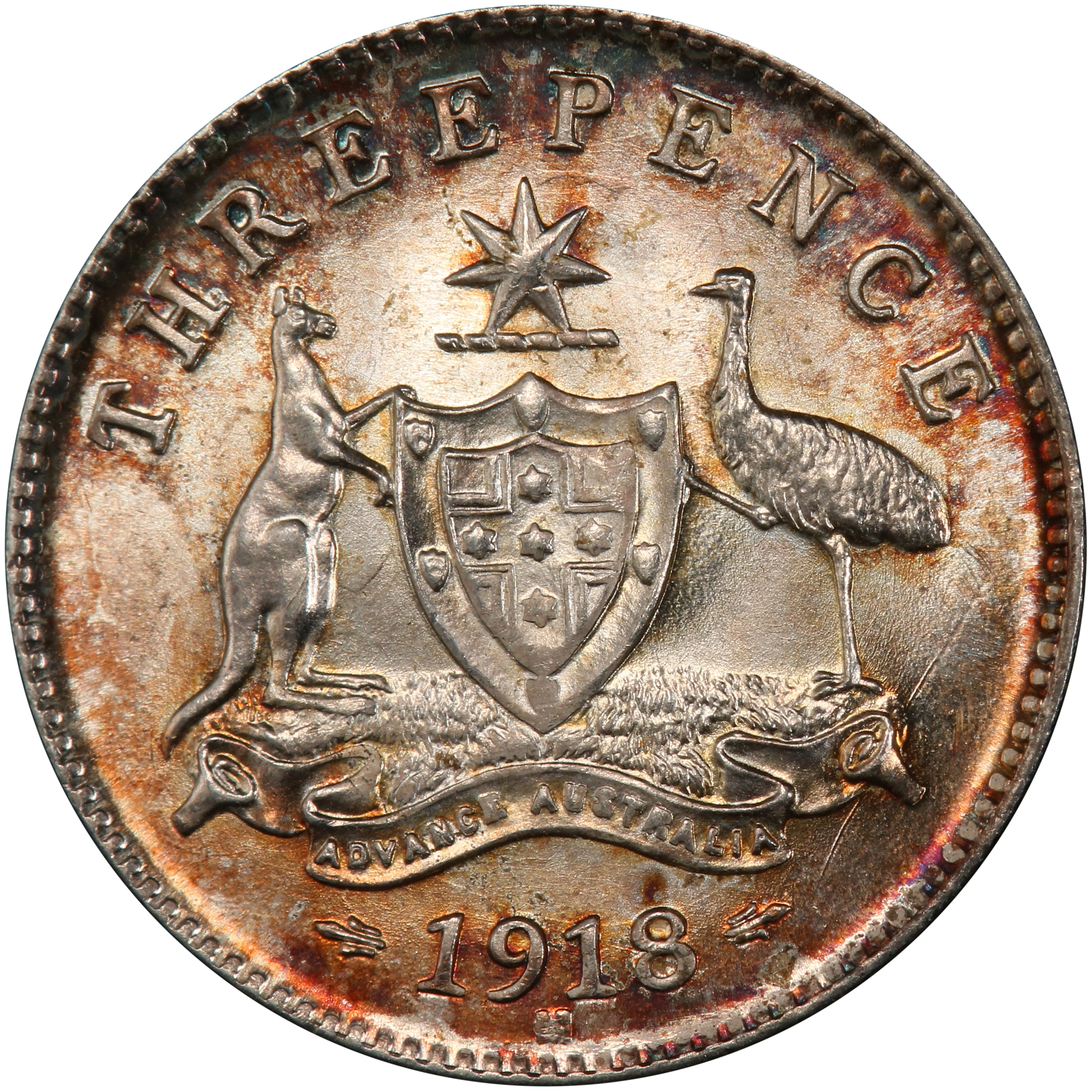 George V, Threepence, 1918-M, MS 66