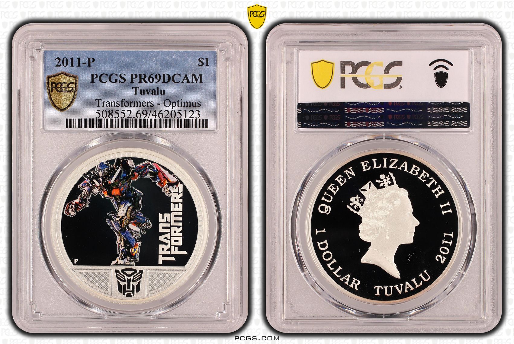 80 · Tuvalu, One Dollar, 2011, Transformers - Optimus, PCGS - PR69DCAM