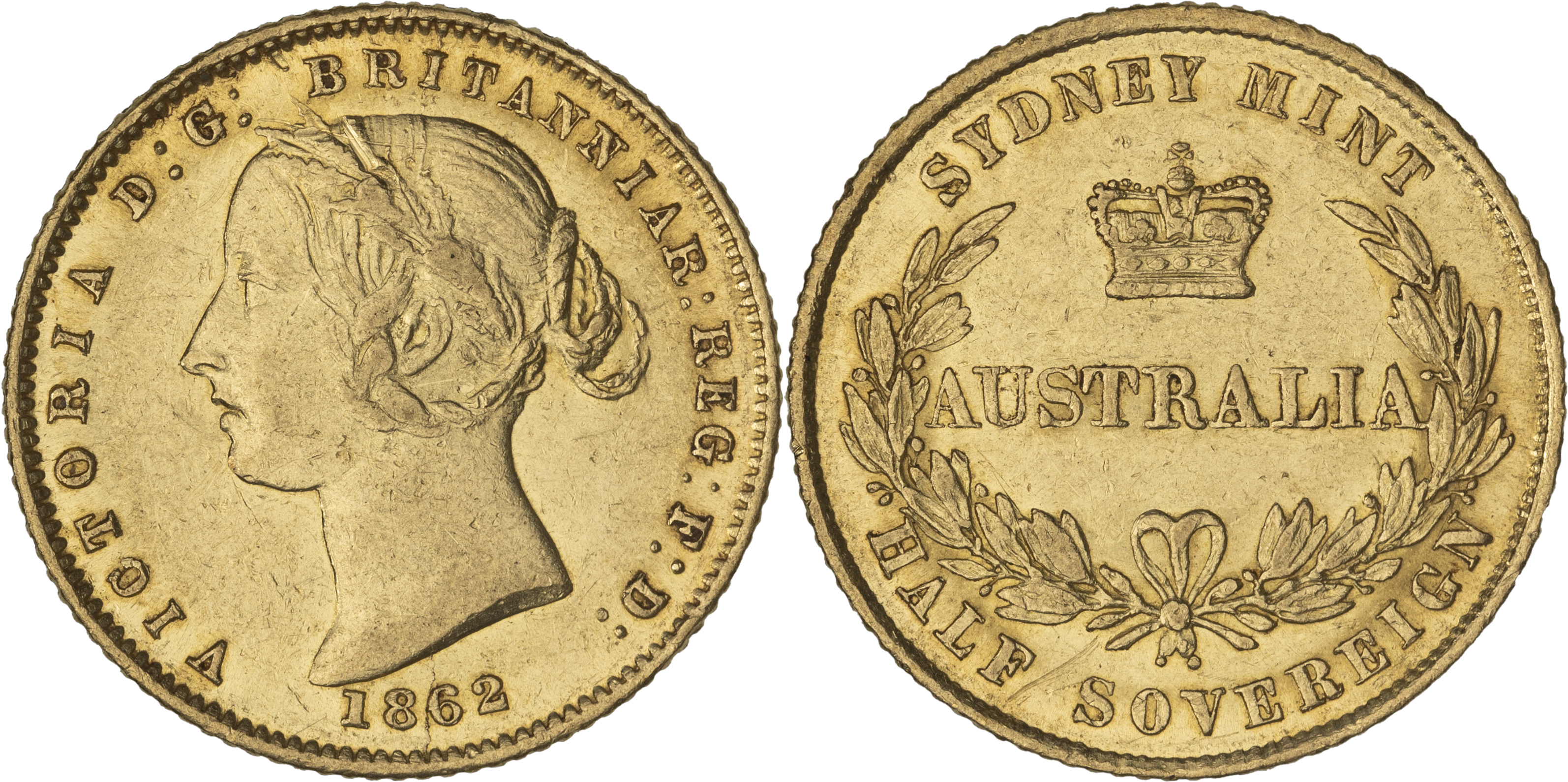 Victoria, Sydney Mint Reverse - Type II, Half Sovereign, 1862, aEF