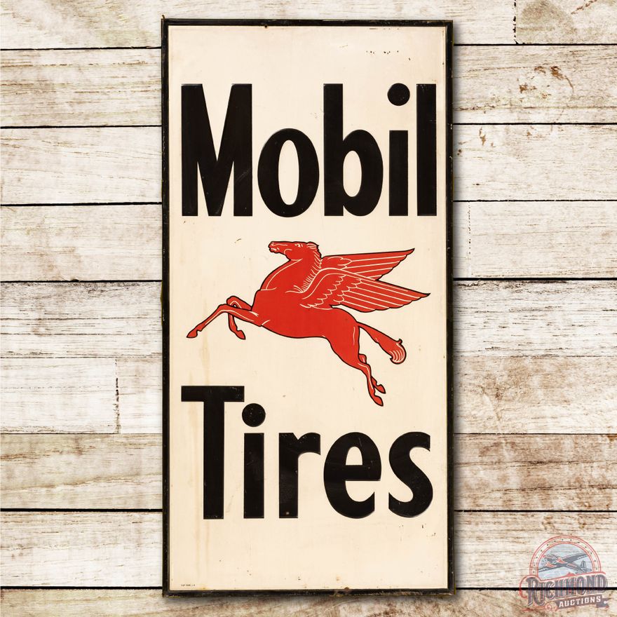 Mobil Tires (West Coast) Embossed Tin Sign w/ Pegasus Logo TAC 8