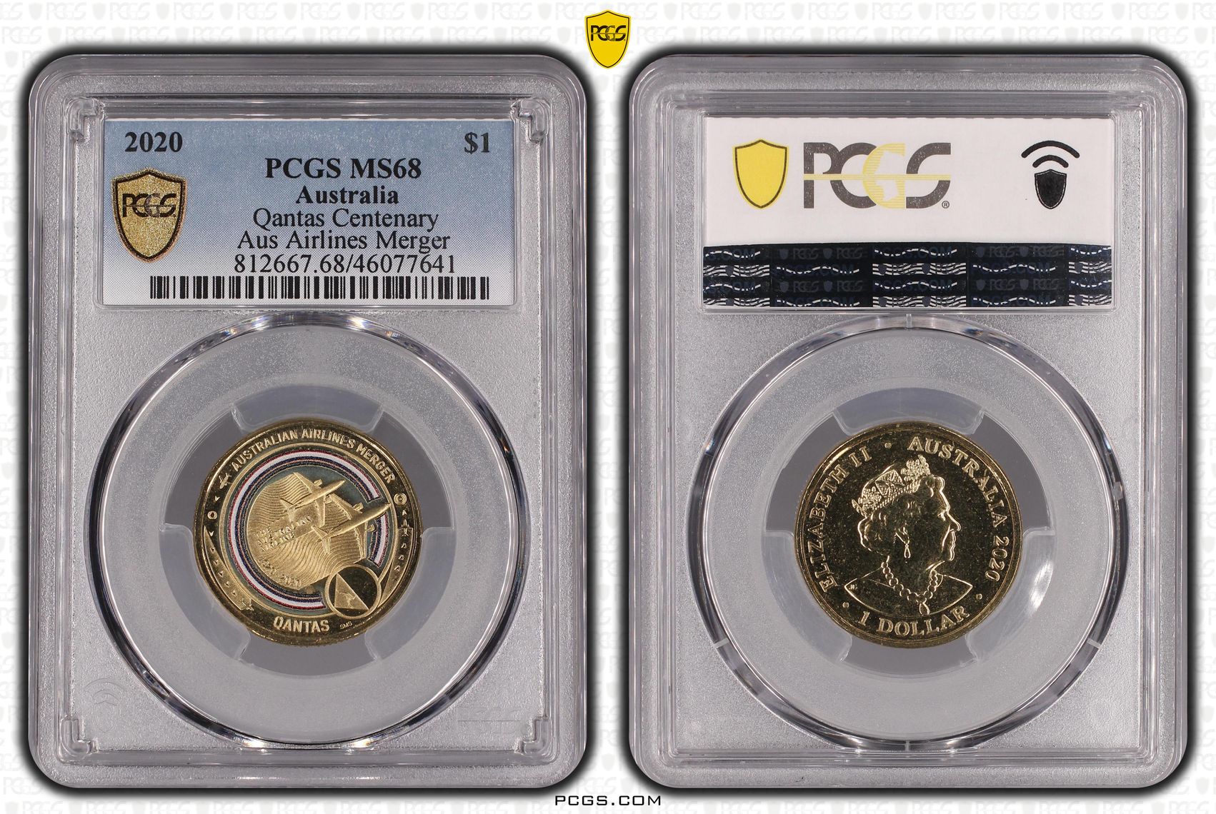 2020 Australia One Dollar, $1 Qantas Centenary Aus Airlines Merger PCGS - MS68 POP 10/0 -641