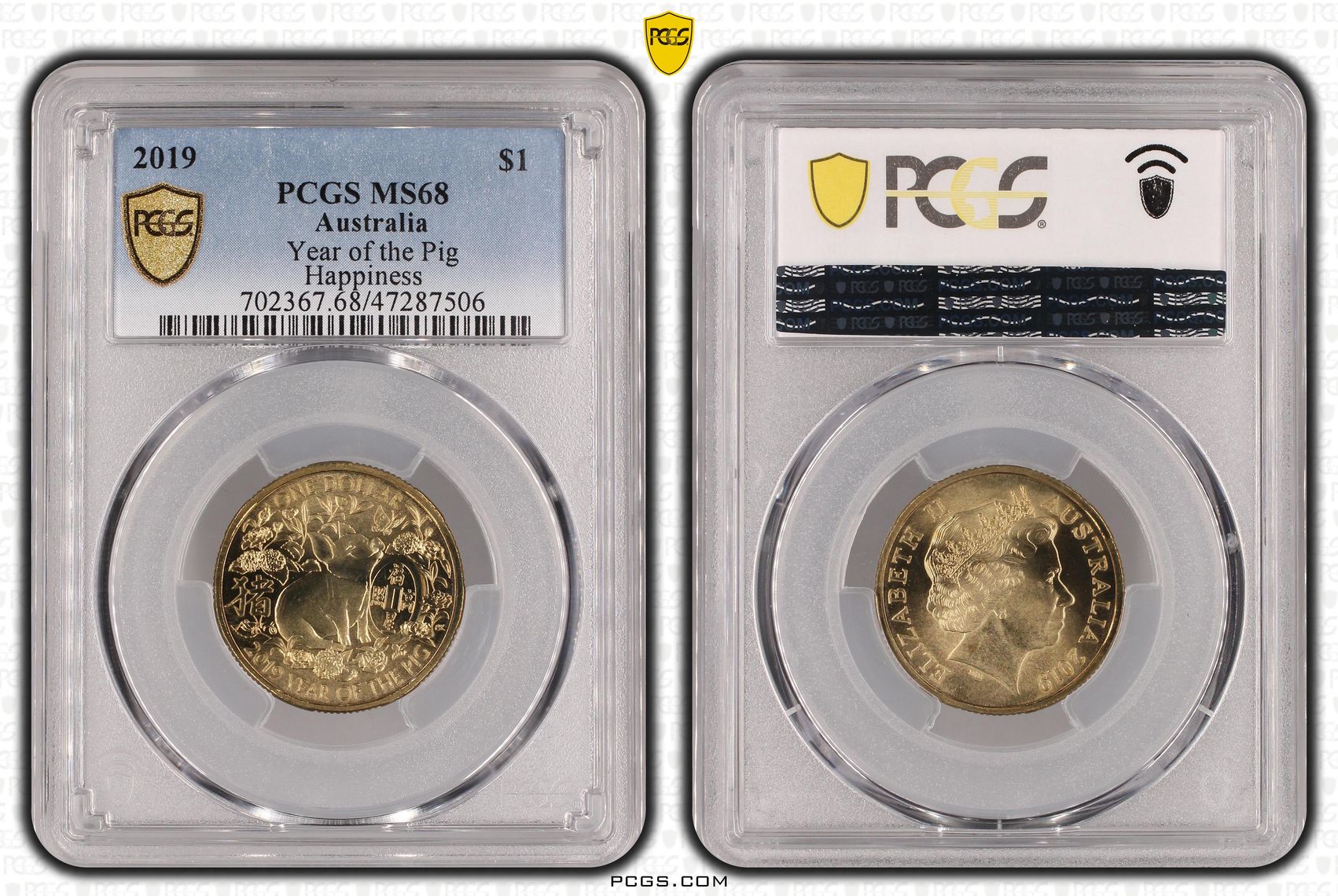 Elizabeth II, Year of the Pig Happiness, One Dollar, 2019, PCGS MS68