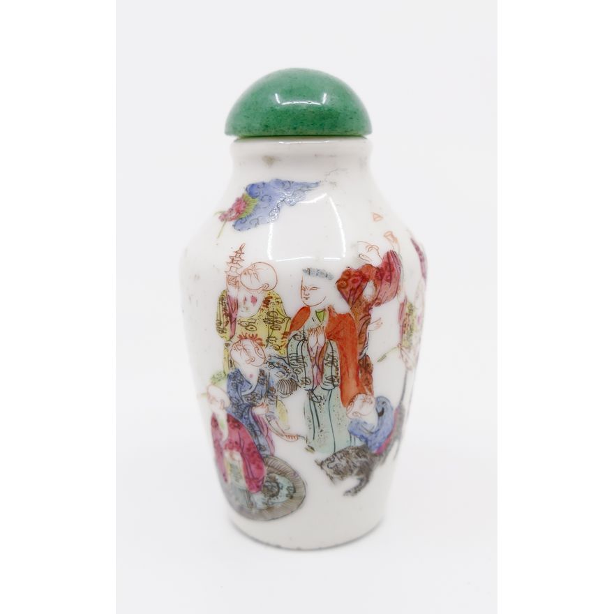 Antique Chinese Immortals Porcelain Snuff Bottle- 3''- hairline crack