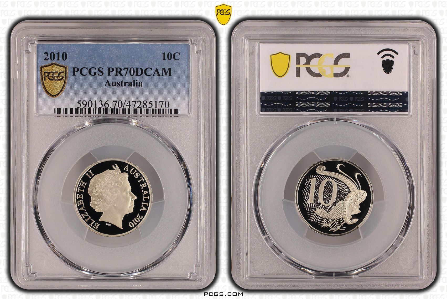 Elizabeth II, Ten Cent, 2010, PCGS PR70DCAM