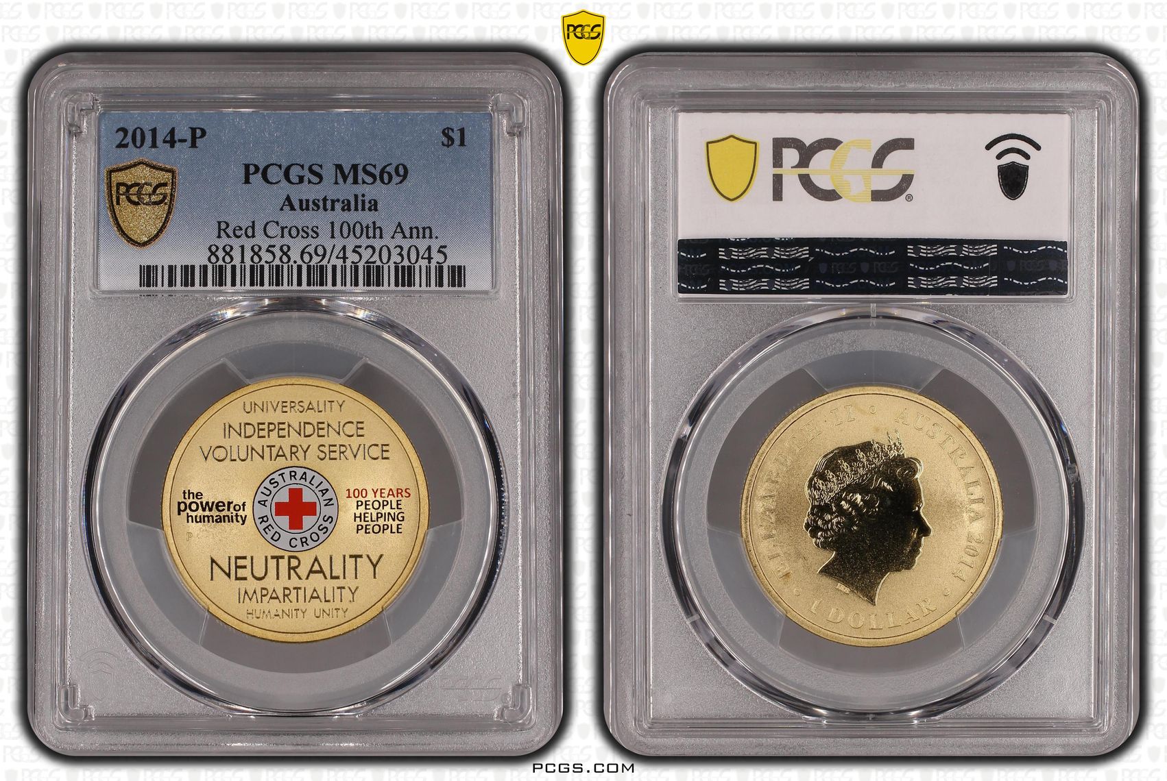 2014-P Australia One Dollar, $1 Red Cross 100th Ann. PCGS - MS69 POP 6/0 -045