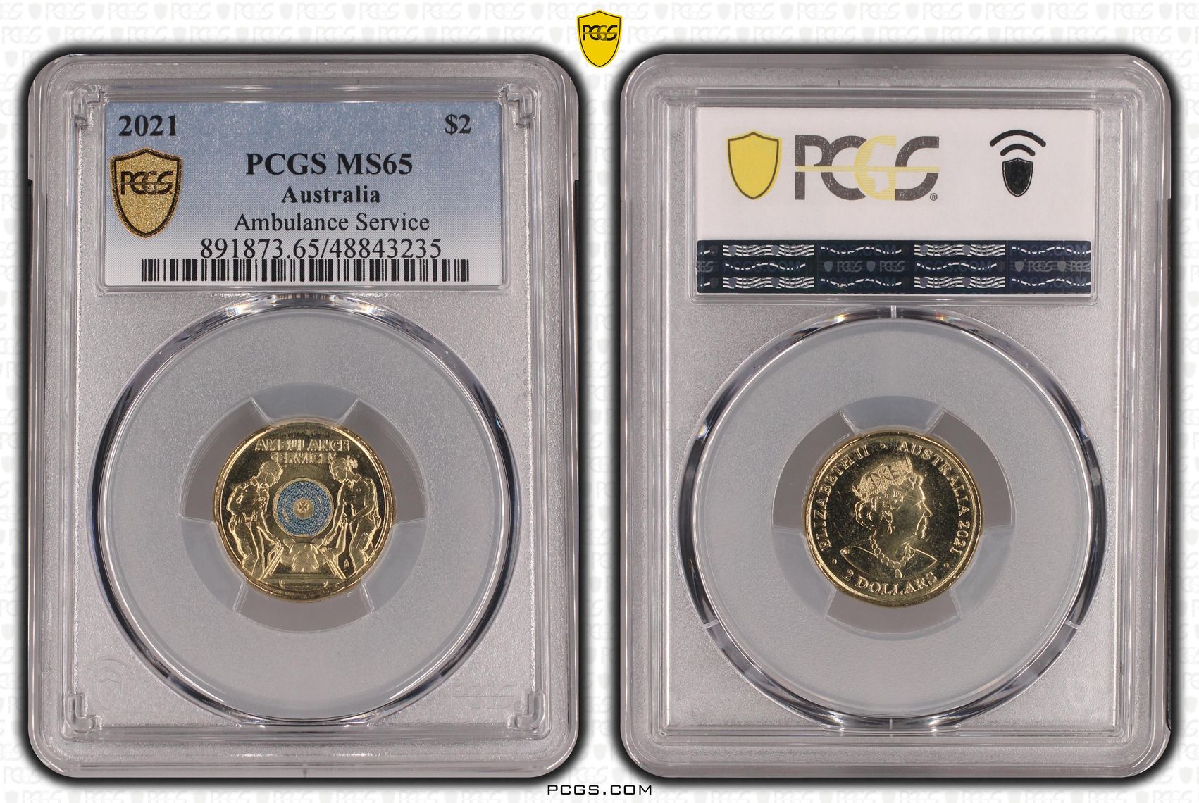 Elizabeth II, Ambulance Service - Colorized , Two Dollar, 2021, PCGS MS65