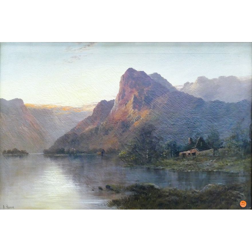 Alfred Perrin (1838-1918 British) ''Sunset Landscape'' Oil Painting