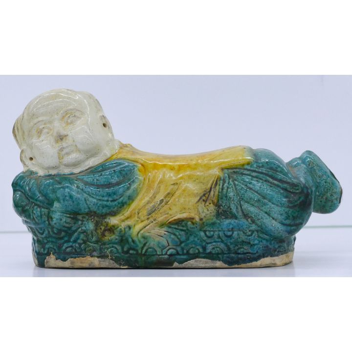Old Chinese Sancai Ceramic Boy Pillow 10.5''