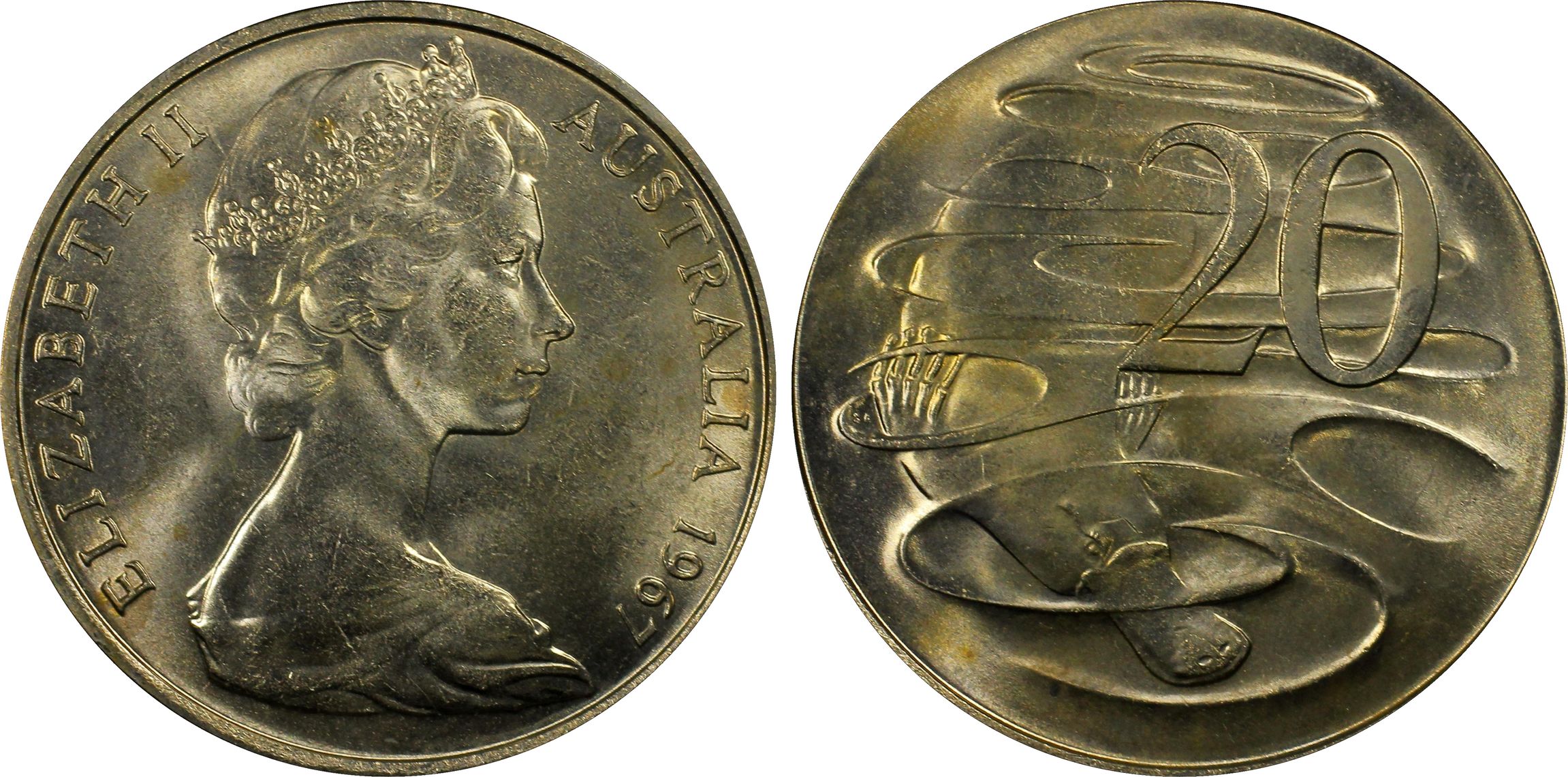 1967 Australia Twenty Cent, 20c PCGS - MS65 -804
