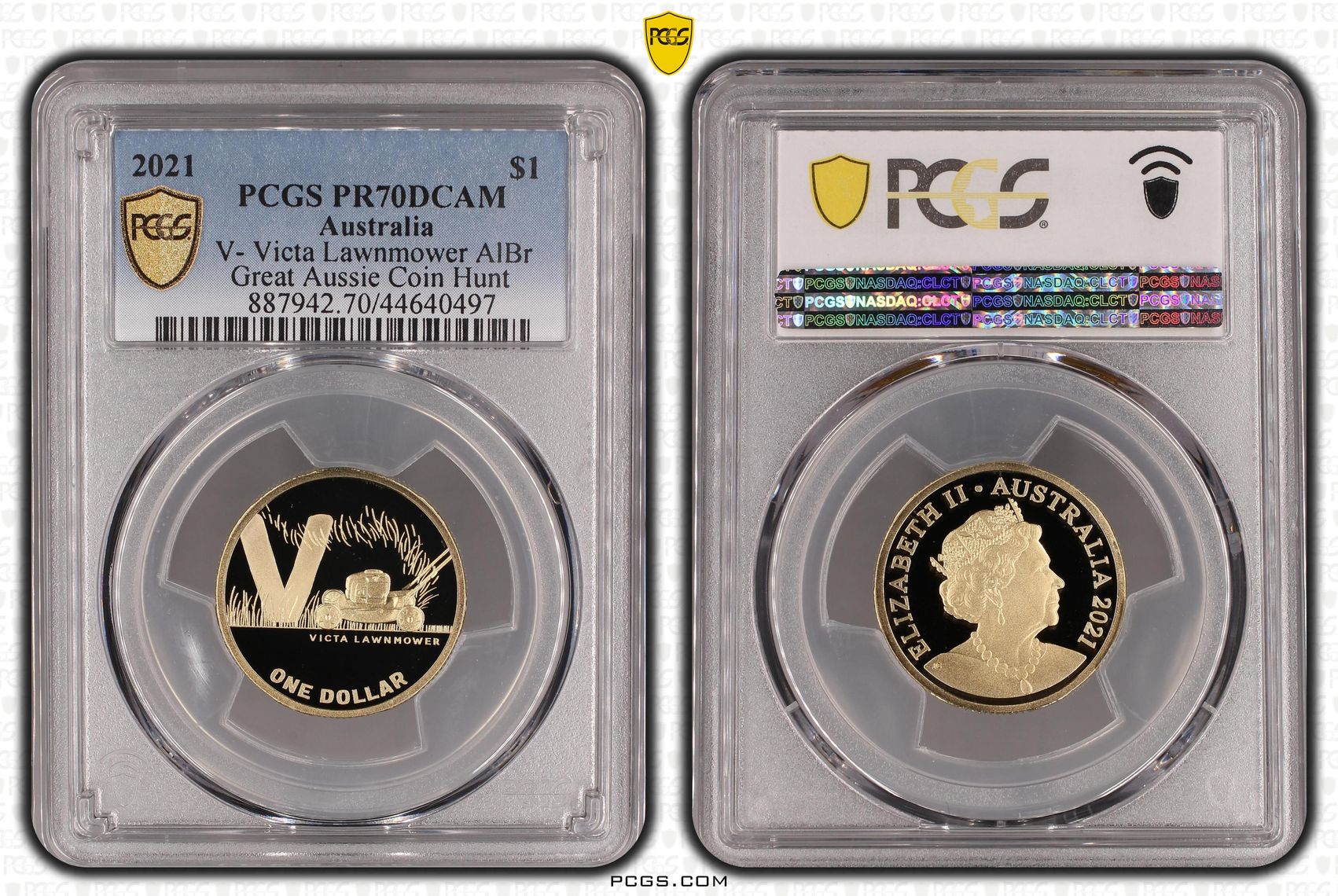 V- Victa Lawnmower AlBr, POP 20/0, One Dollar, 2021, PCGS PR70DCAM