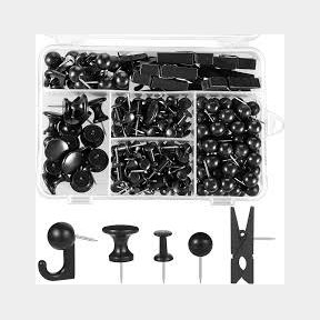 200 Pcs 5 Types Push Pins Thumb Tacks Black Push Pins Office Accessories |