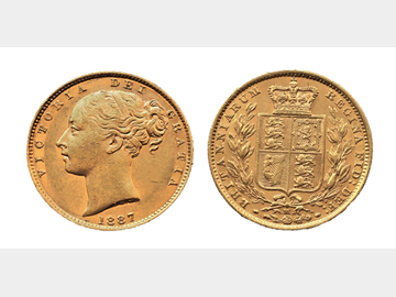 1887 Queen Victoria Young Head Melbourne Mint Shield Gold Sovereign. Rare in any Grade.
