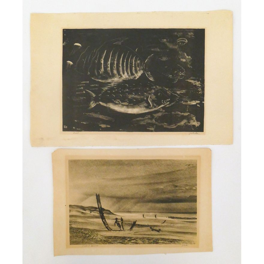 2pc Robert Galaher ''Beach at Ipswich'' and ''Fish'' Lithographs