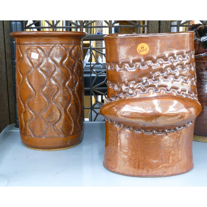 2pc Ed Brannan Iron Red Glazed Vessels 11'' Approx.