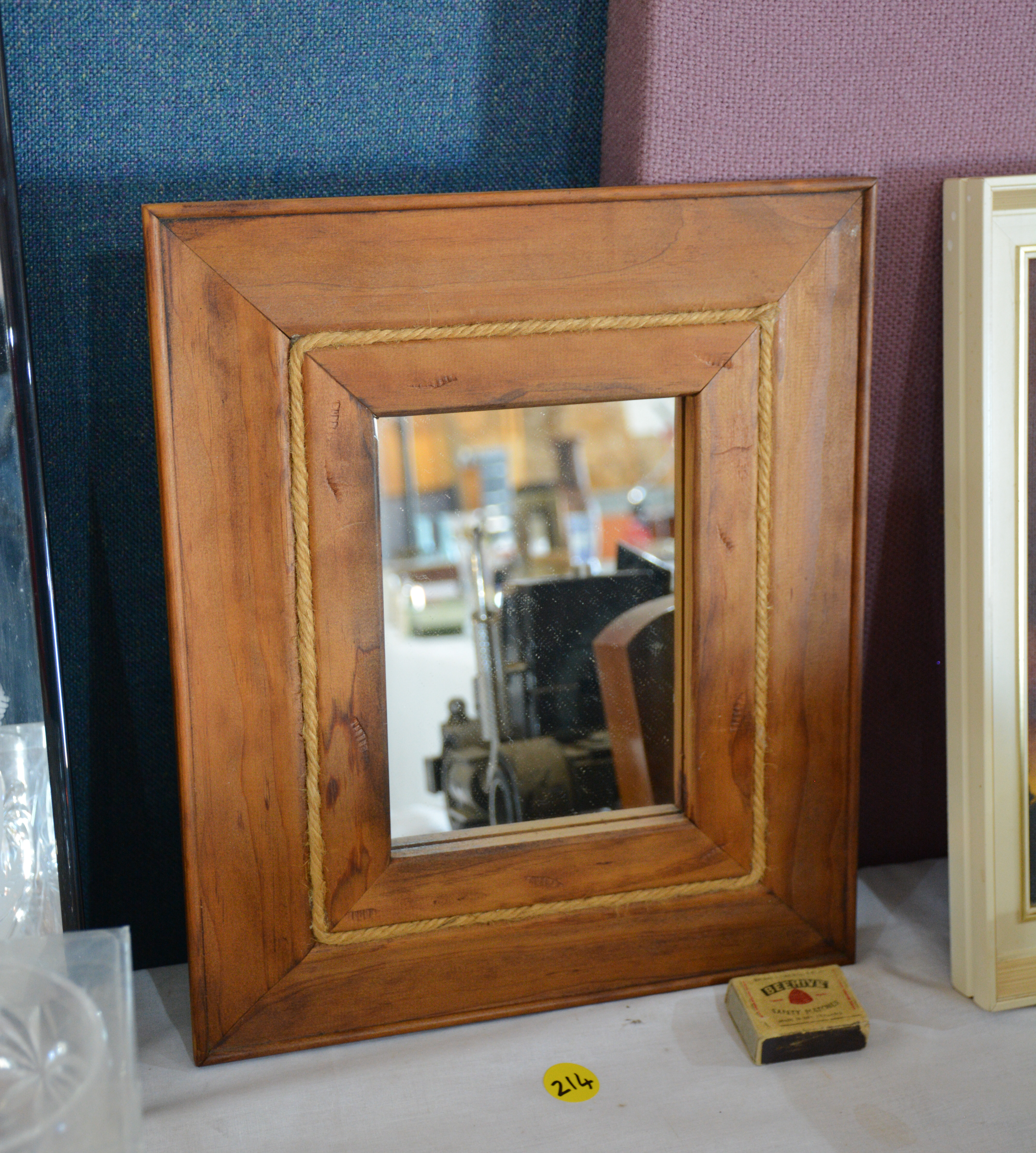Wood and Rope Hanging Mirror with Brass Hinge — sold at auction in New Zealand for $10