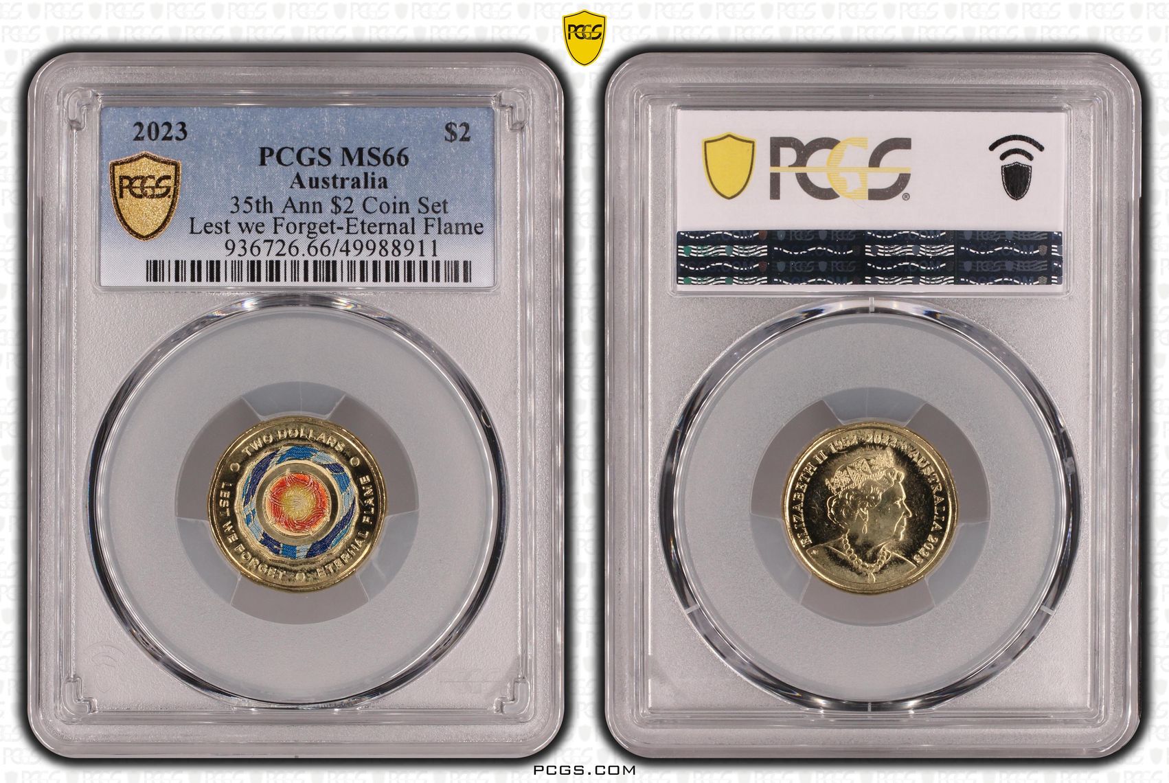 35th Ann $2 Coin Set Colorized Lest We Forget-Eternal Flame , Two Dollar, 2023, PCGS MS66