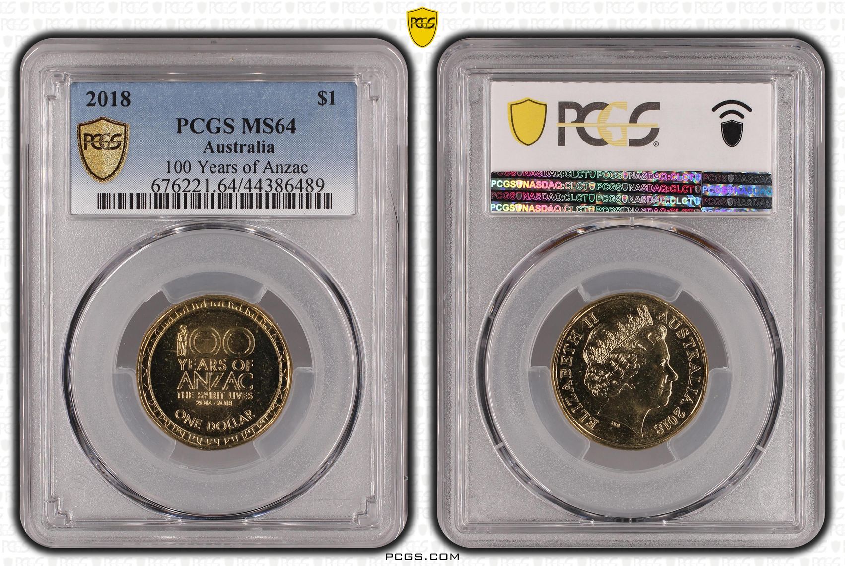 434 · Elizabeth II, 100 Years of Anzac, One Dollar, 2018, PCGS MS64