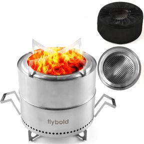 FLYBOLD SMOKELESS BONFIRE | STAINLESS STEEL FIRE PIT | 19.5 INCH LARGE FIRE PITS FOR OUTSIDE PATIO OUTDOOR CAMPFIRE | SOLO PORTABL
