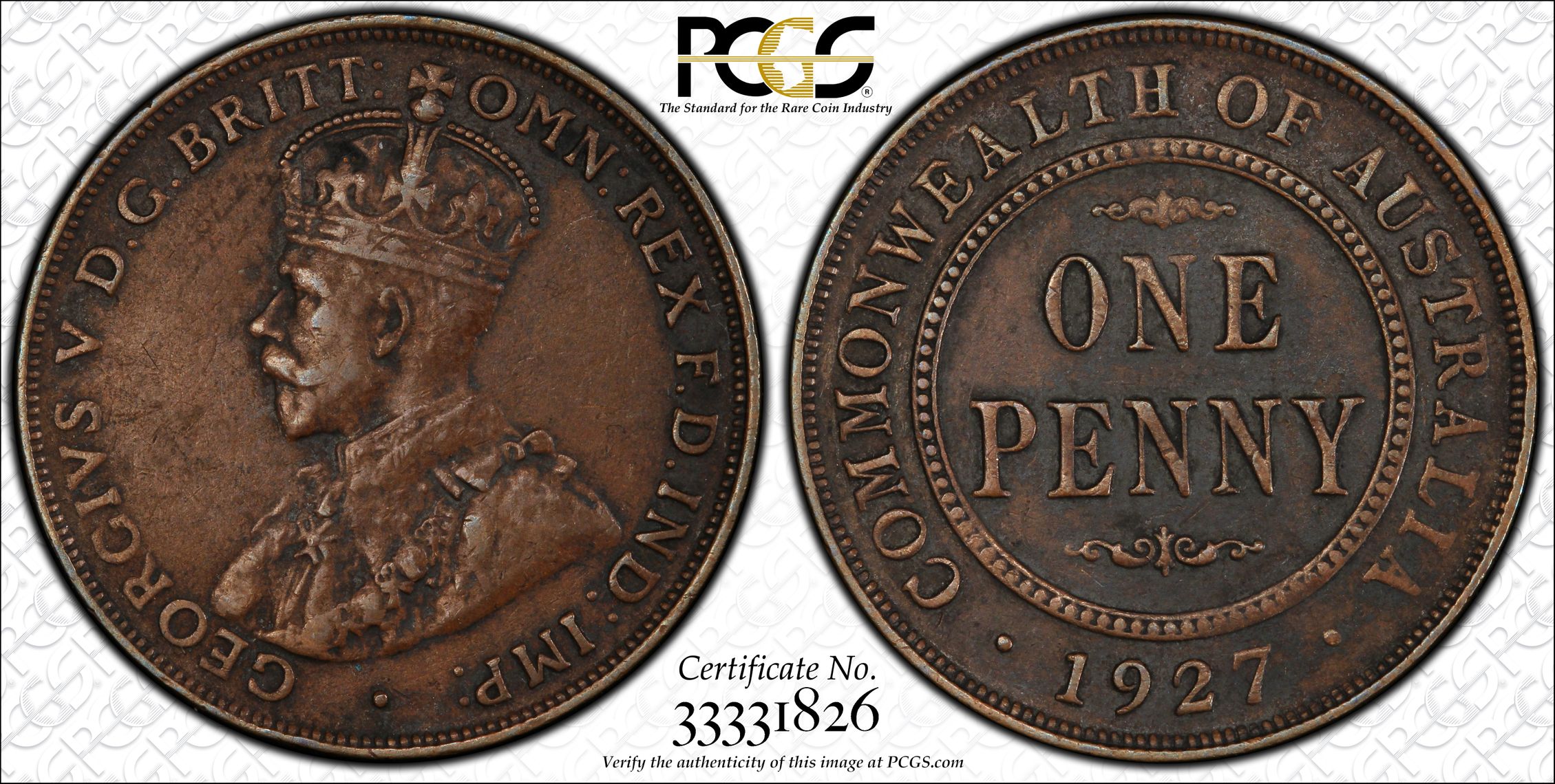 George V, Indian Obverse, Penny, 1927, PCGS XF40BN