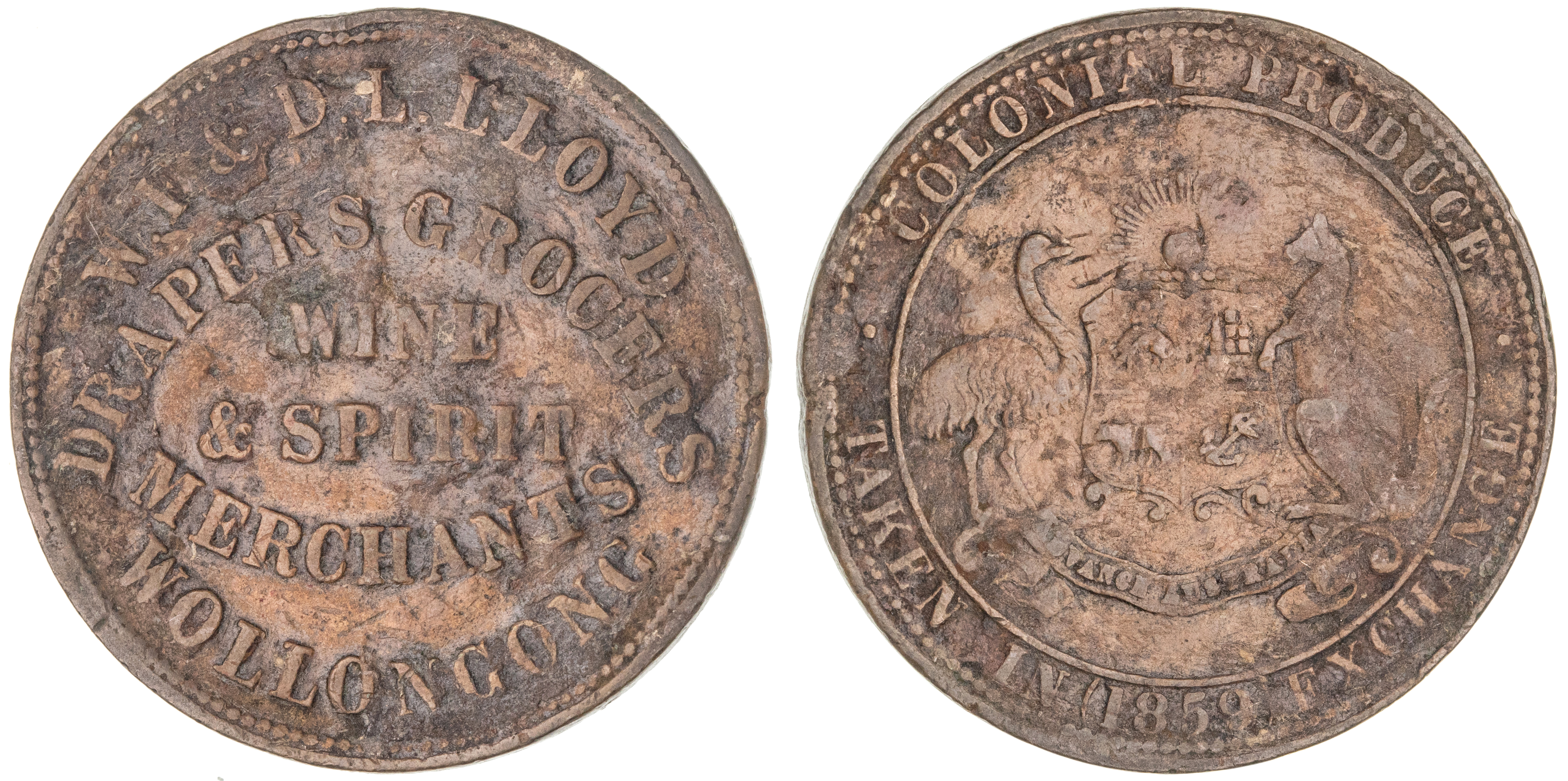 Wollongong, New South Wales, W.F. & D.L. Lloyd, Penny, 1859, VG