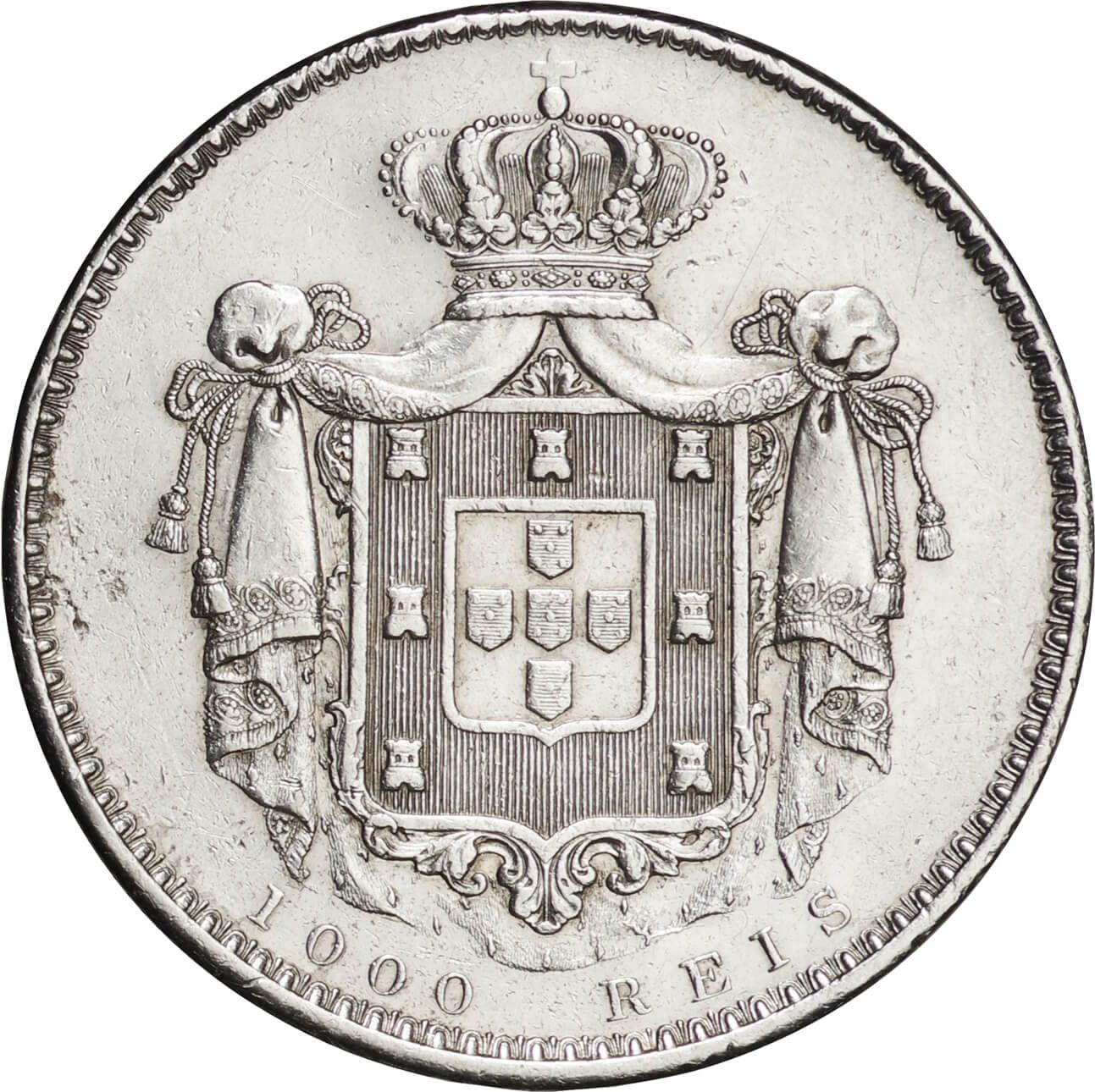 ポルトガル-Portugal. 1844. Silver. 1000レイス(Reis). 美. VF