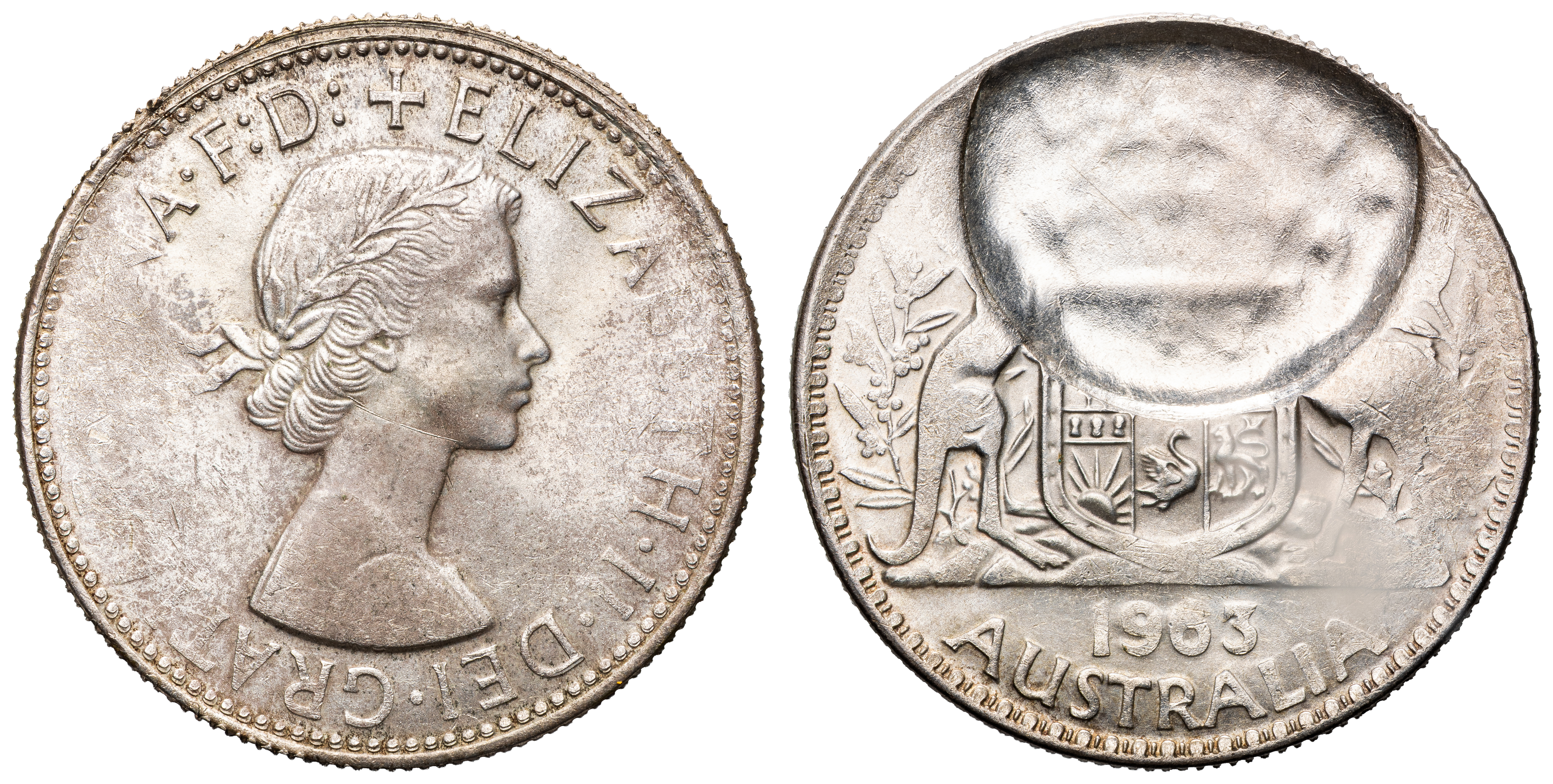 Elizabeth II, Indentation Error, Florin, 1963, EF