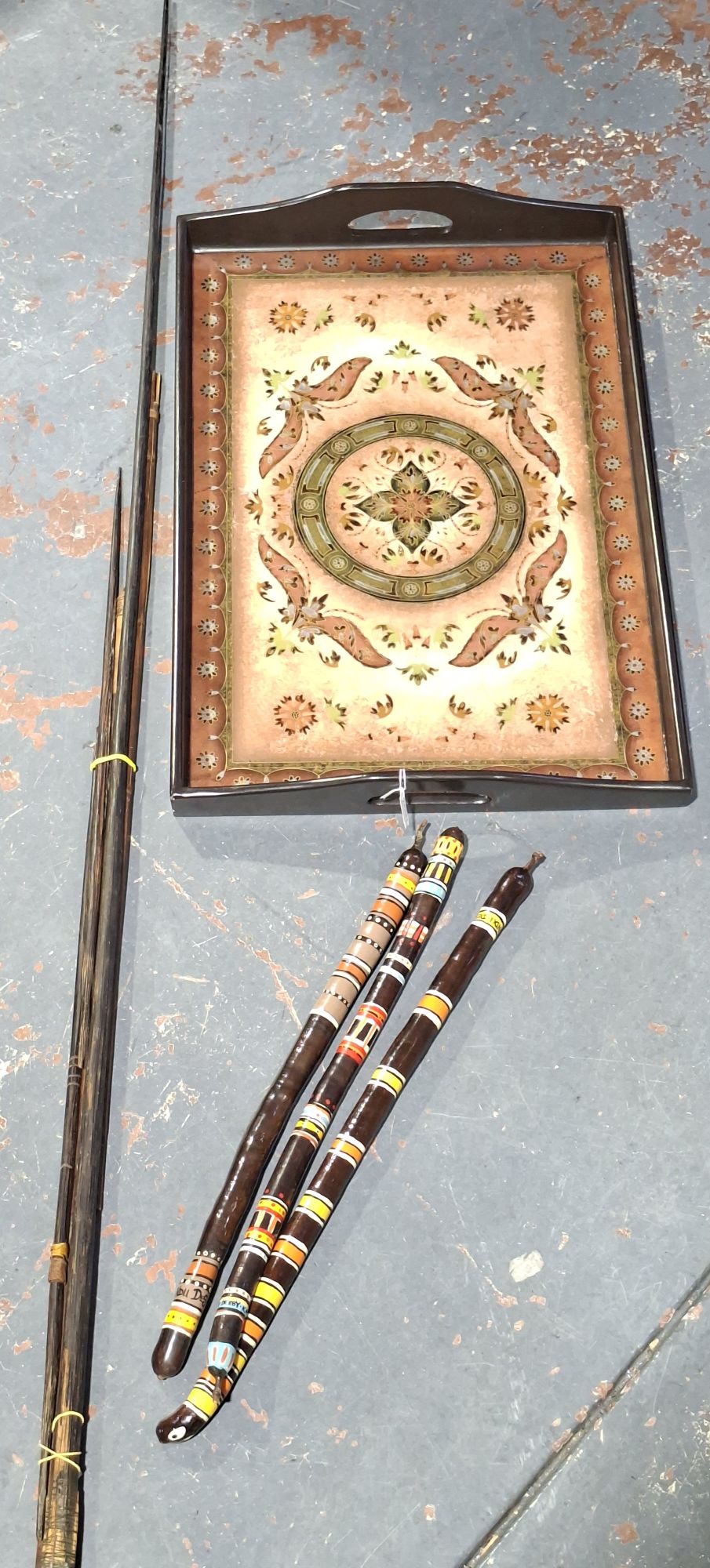 Tray, Png Spears And Painted Seed Pods