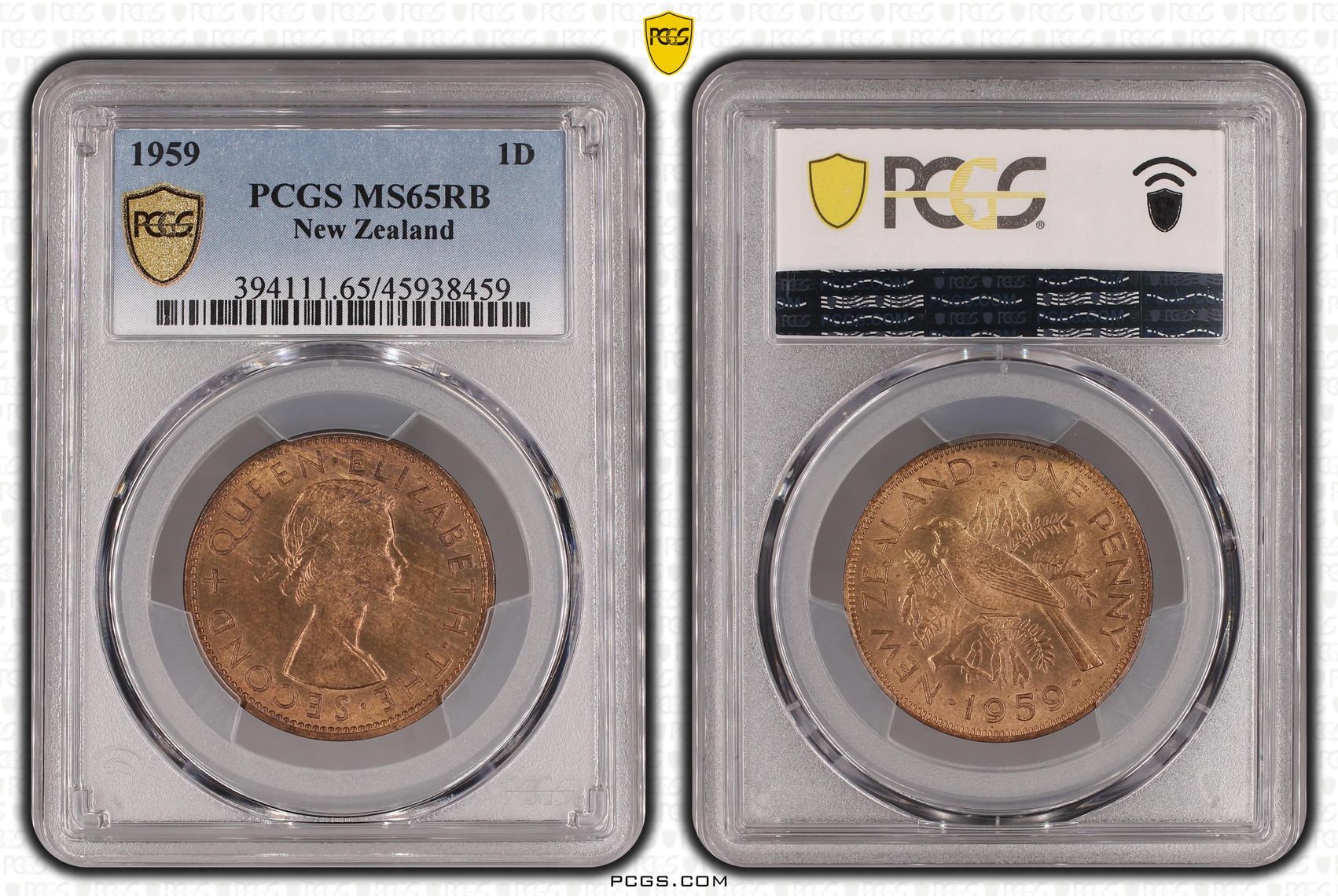 1959 New Zealand Penny PCGS - MS65RB POP 4/0 -459