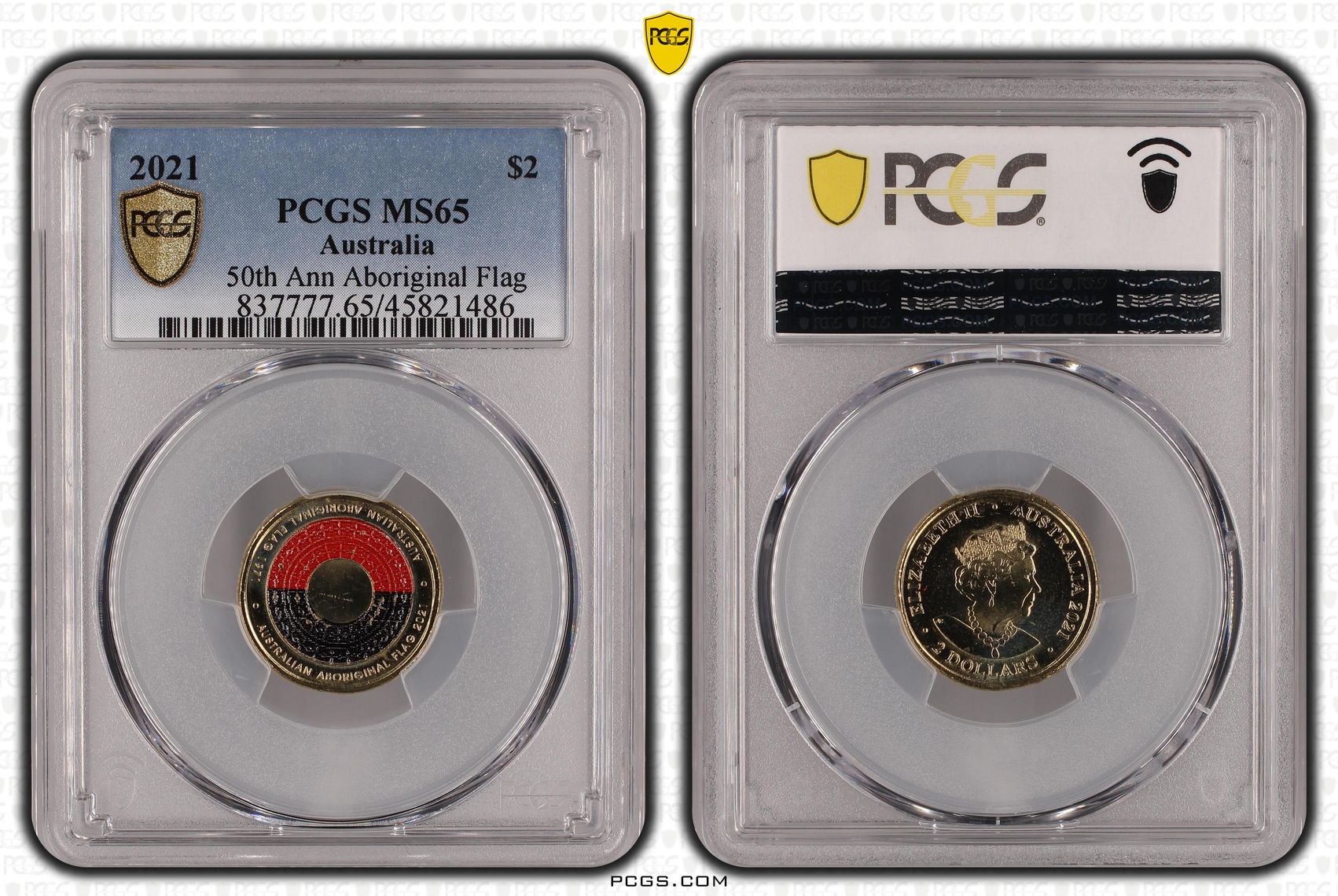 50th Ann Aboriginal Flag Colorized, Two Dollar, 2021, PCGS MS65