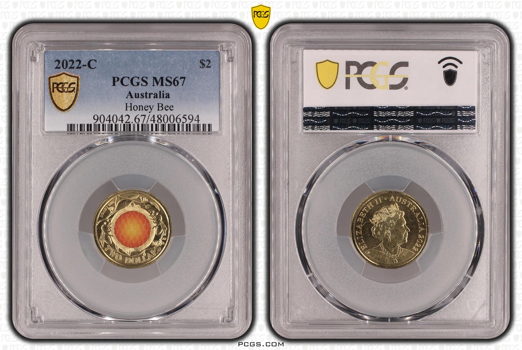 Elizabeth II, Honey Bee Colorized, Two Dollar, 2022-C, PCGS MS67