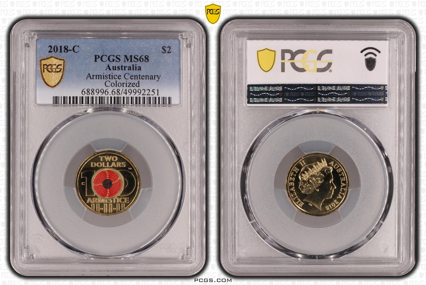 Armistice Centenary Colorized, Two Dollar, 2018-C, PCGS MS68