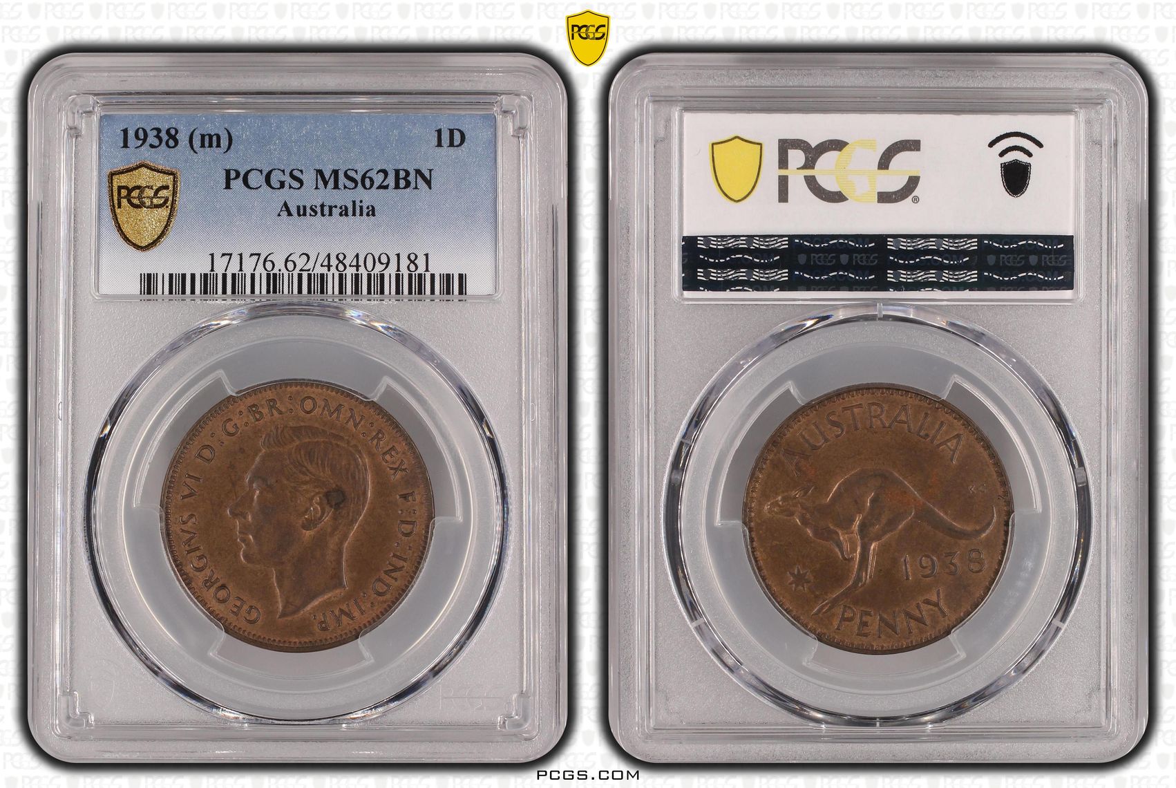 George VI, Penny, 1938, PCGS MS62BN