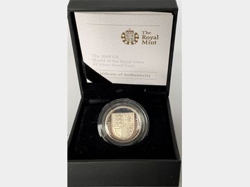 2009 ELIZABETH II 'SHIELD OF ARMS' SILVER PROOF 1 POUND COIN