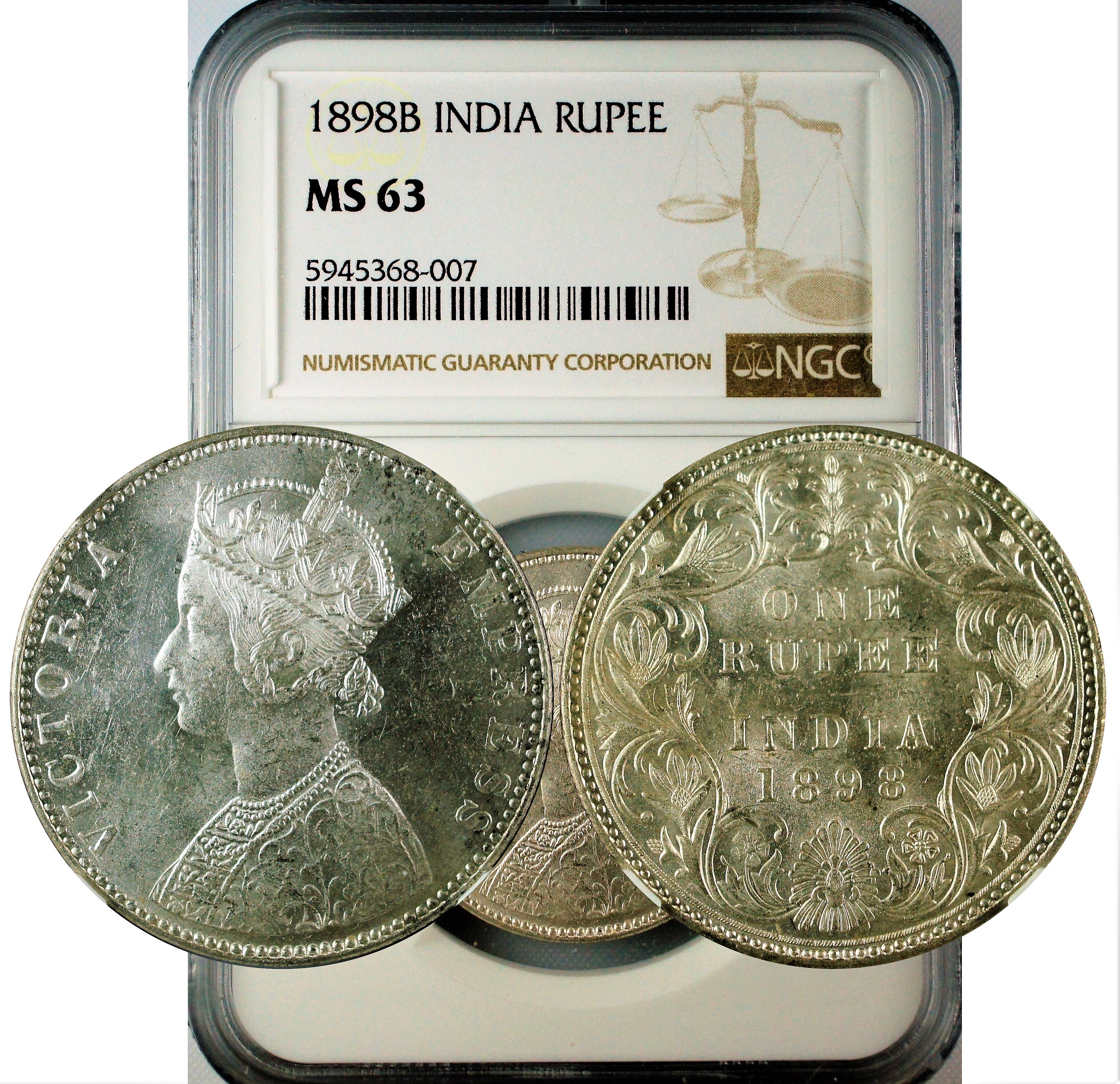 India 1898 B Rupee NGC MS63