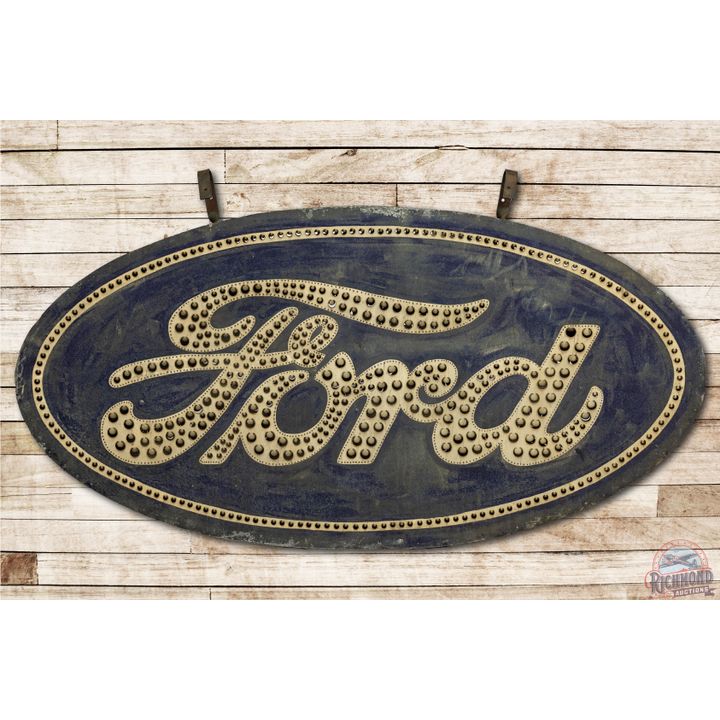 Early NOS 6' Ford Double Sided Smaltz Punched Tin Lighted Sign TAC 8.5