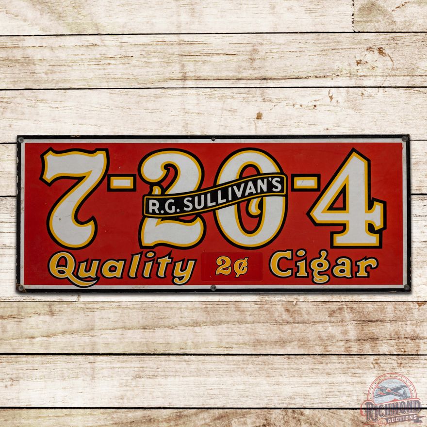 R. G. Sullivan's 7-20-4 Quality 2 Cent Cigars Single Sided Porcelain Sign