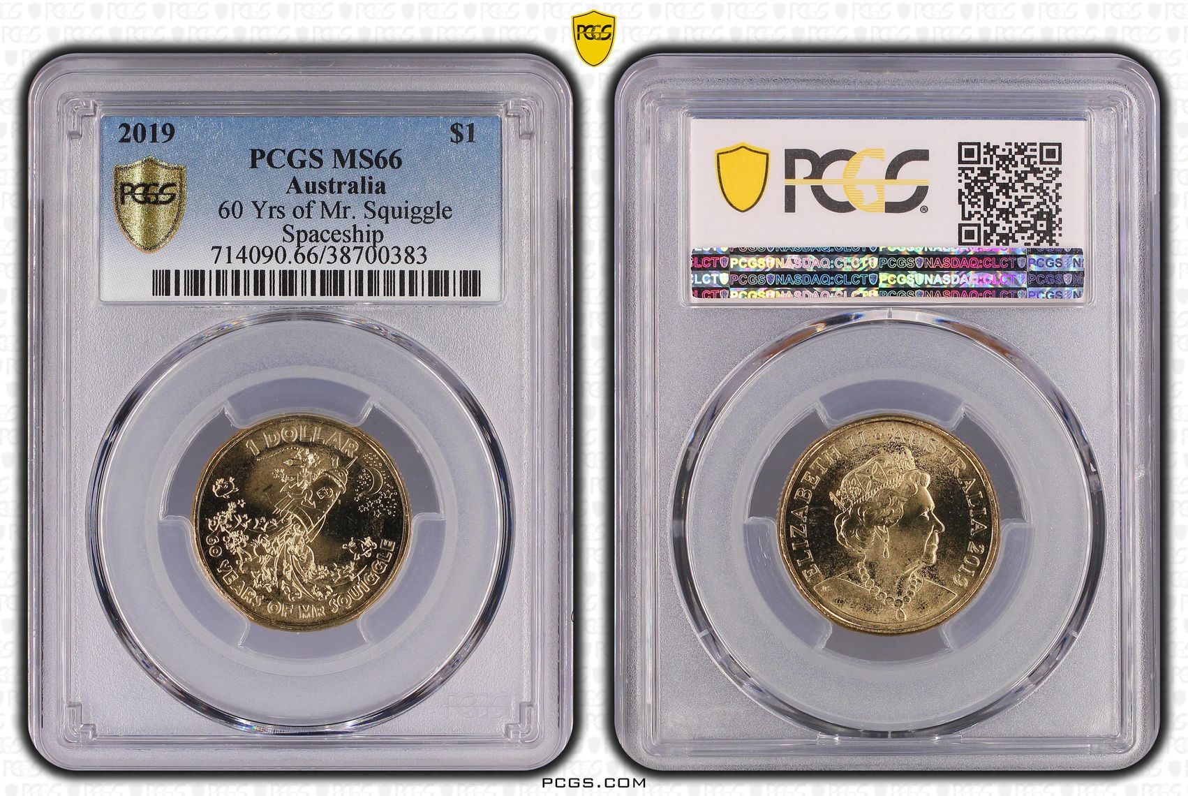 454 · 60 Yrs of Mr. Squiggle - Spaceship, One Dollar, 2019, PCGS MS66