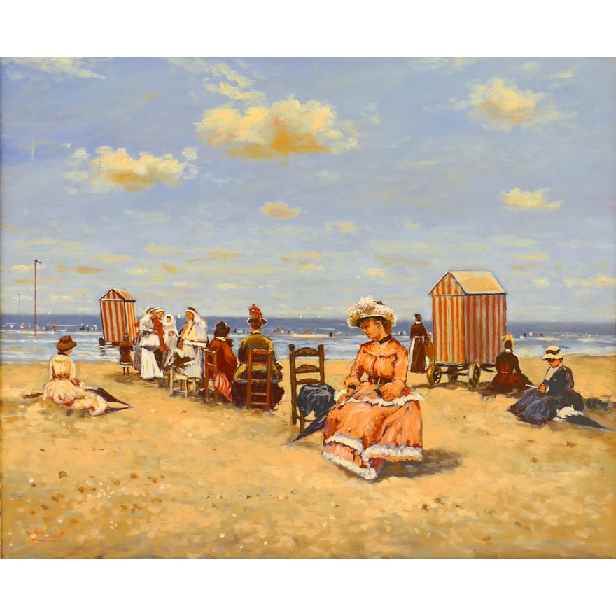 Cornelis Koppenol (1865-1946 Netherlands) 'Seaside Resort' Oil on Panel