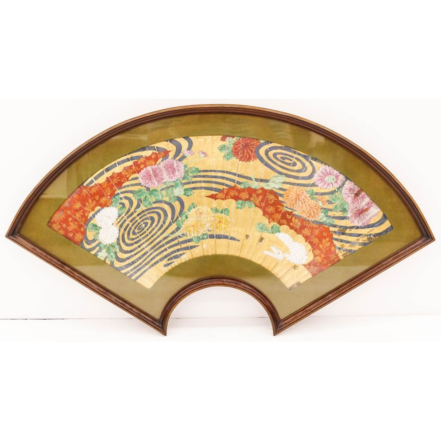 Japanese Edo Chrysanthemum Gold Fan Painting